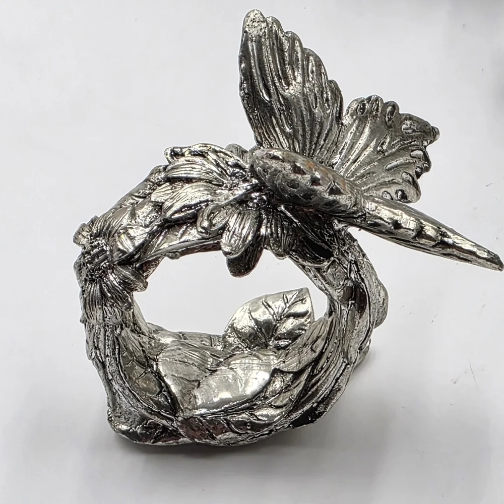 Vtg Silver Resin Butterfly Napkin Ring Hokder Set Of 7
